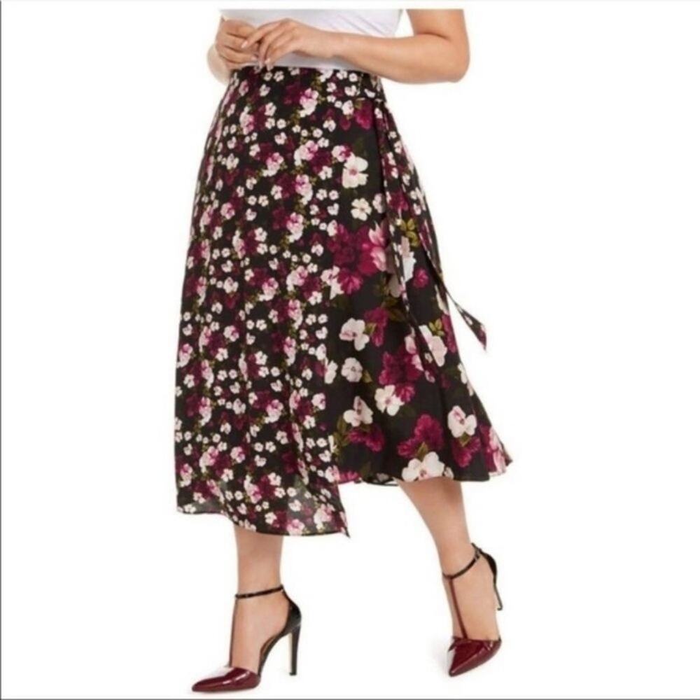 Calvin klein purple floral midi‎ Faux wrap Asymetrical skirt plus size 22W New
